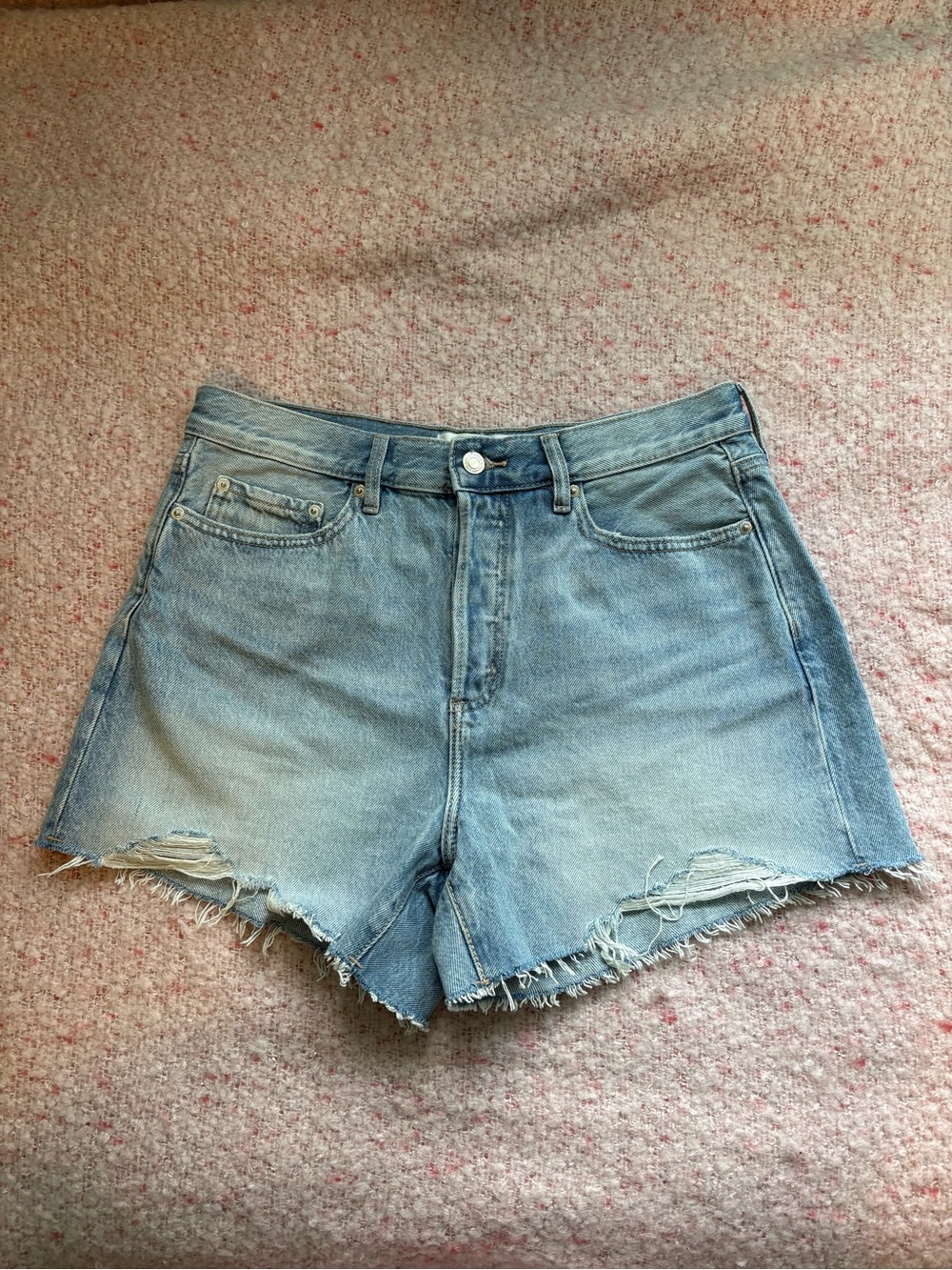 Dynamite Light Blue Distressed High-Rise Denim Shorts